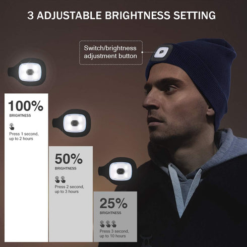 USB Rechargeable LED Beanie Hat for Outdoor Activities  Grey
